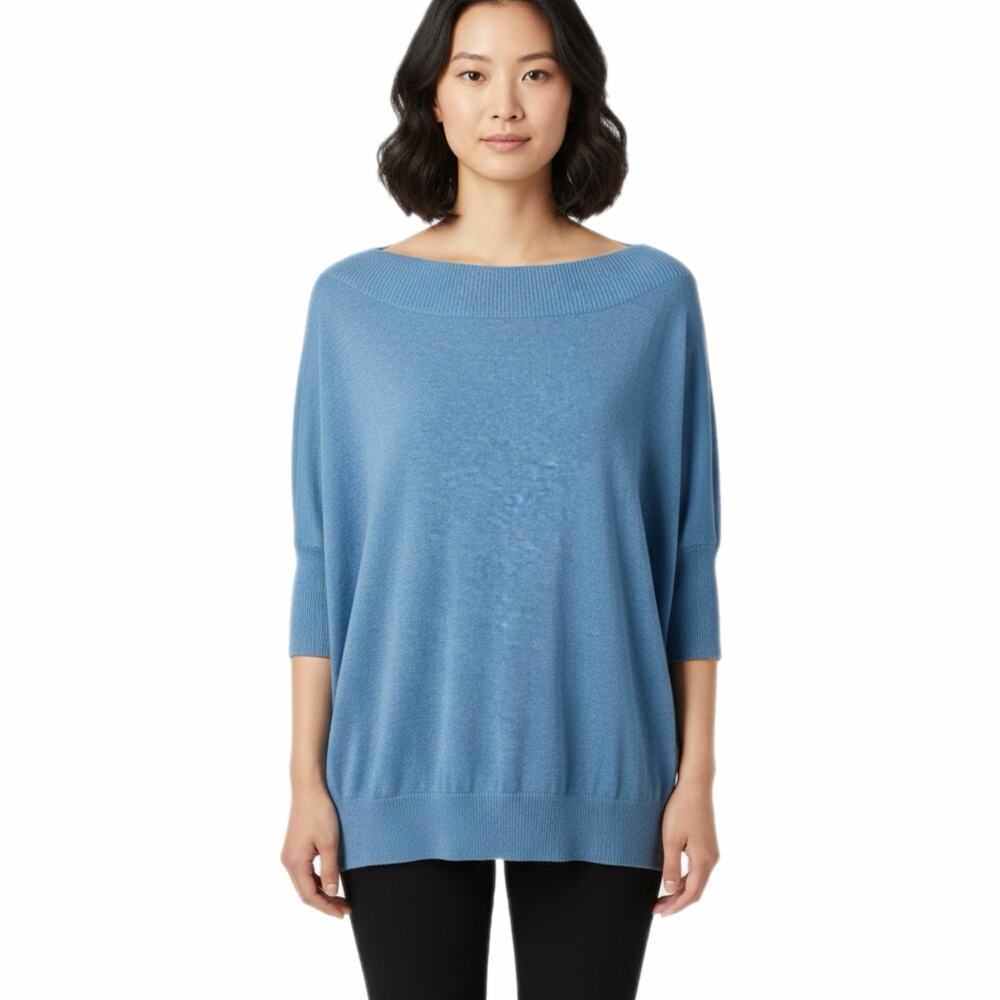 Cabi Womens Lounge Sweater S Cornflower Blue Dolman Short Sleeve Silk Blend 5007